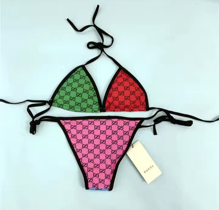 Gucci GG Monogram Multicolor Two-piece Swimsuit Bikini Set