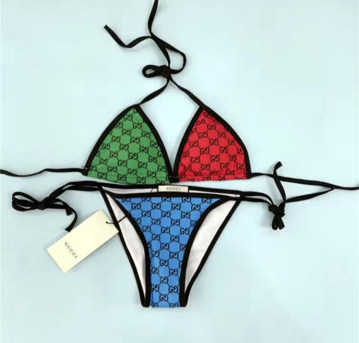 Gucci GG Monogram Multicolor Two-piece Swimsuit Bikini Set