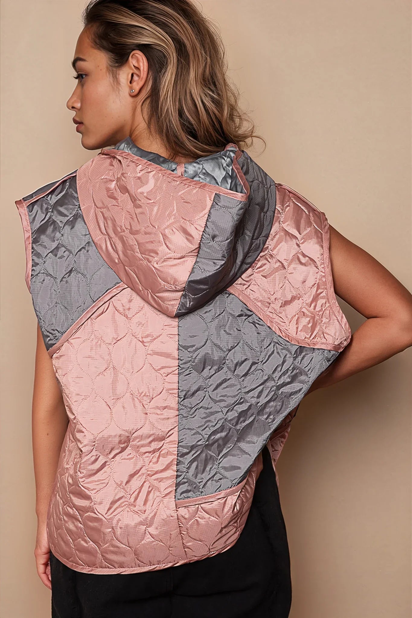 SALMON GREY MULTI HOODIE VEST