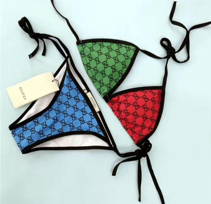 Gucci GG Monogram Multicolor Two-piece Swimsuit Bikini Set