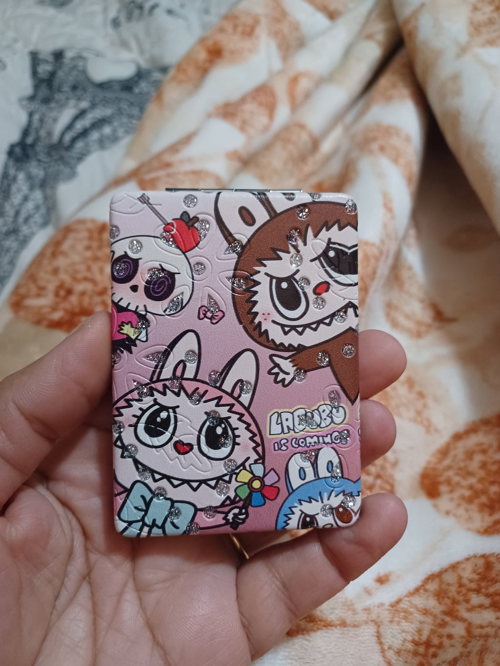 Glittered Labubu Mini Cosmetic Folding Mirror