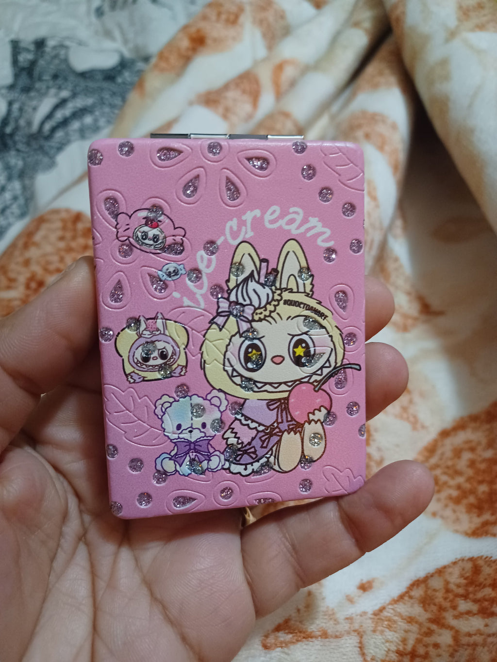 Glittered Labubu Mini Cosmetic Folding Mirror