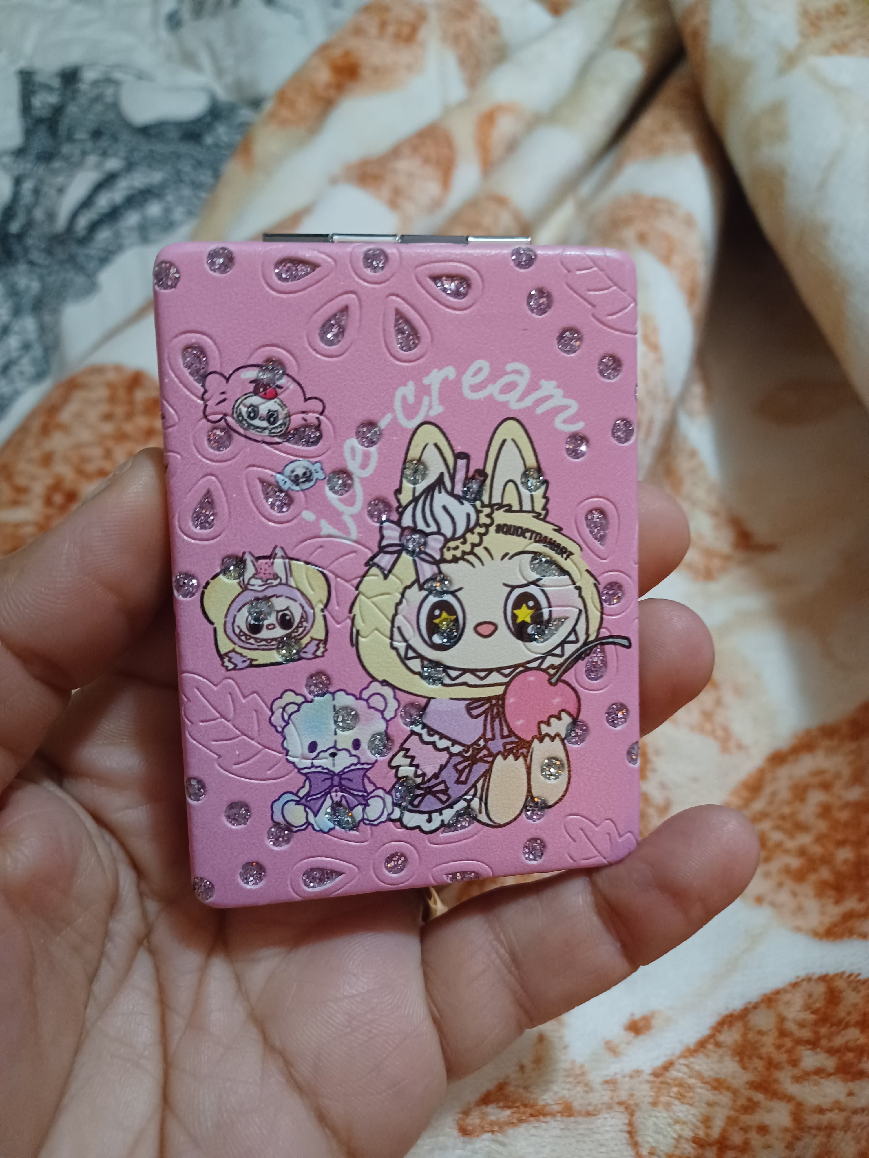 Glittered Labubu Mini Cosmetic Folding Mirror