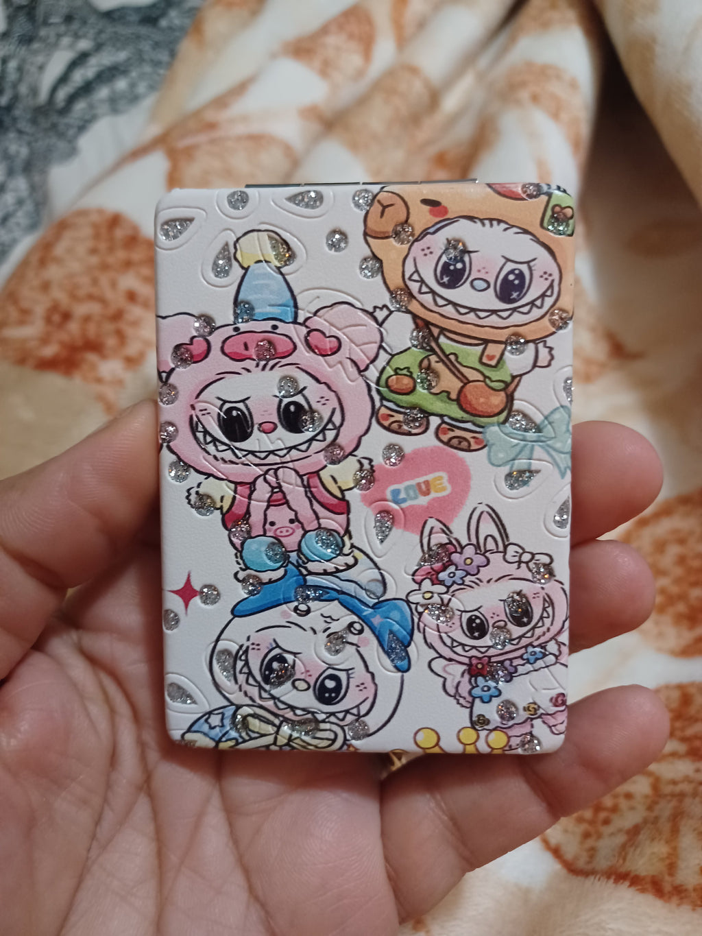 Glittered Labubu Mini Cosmetic Folding Mirror